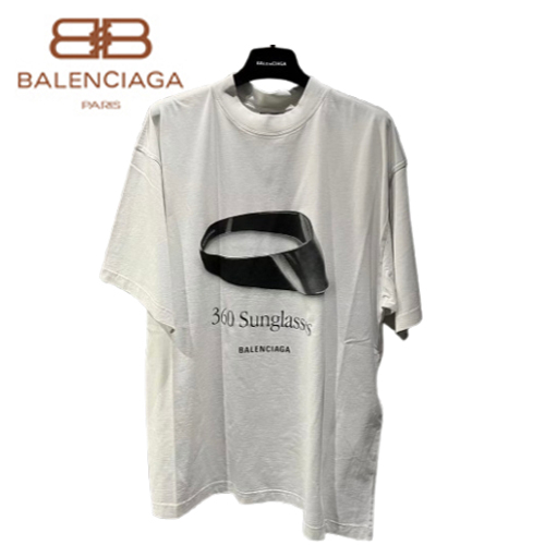 BALENCIAGA-03187 발렌시아가 화이트 프린트 장식 티셔츠 남여공용