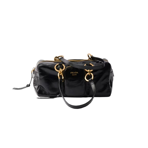 PRADA-1BB138 프라다 블랙 댕글 가죽 미디엄 탑 핸들 백