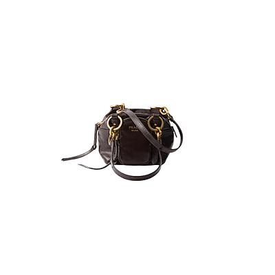 PRADA-1BB137 프라다 다크 브라운 댕글 가죽 탑 핸들 미니백