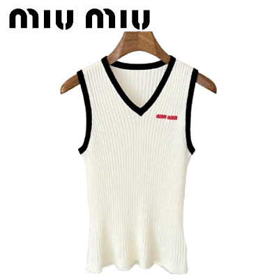 MIUMIU-03241 미우미우 화이트 니트 코튼 베스트 여성용