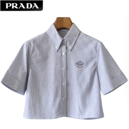 PRADA-03246 프라다 블루 스트라이프 반팔 셔츠 여성용