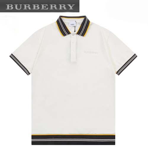 BURBERRY-04018 버버리 화이트 스트라이프 장식 폴로 티셔츠 남성용