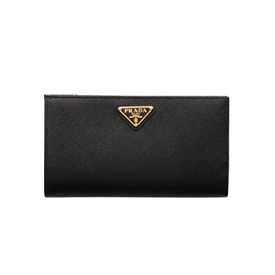 PRADA-1ML009 프라다 블랙 금장 사피아노 트라이앵글 로고 중지갑