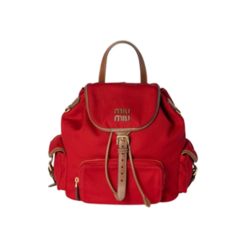 MIUMIU-5BZ042 미우미우 레드 캔버스 가죽 백팩 미듐