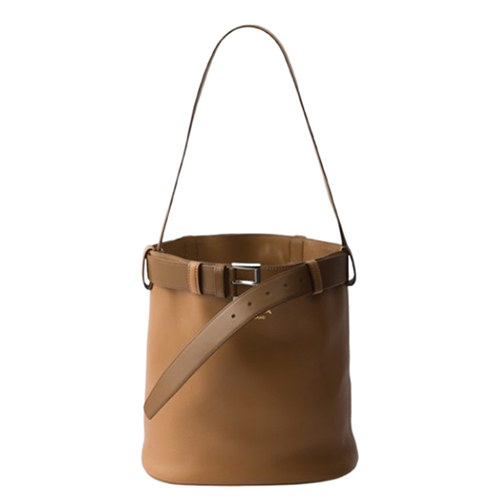 PRADA-1BE085 프라다 캐러멜 가죽 프라다 버클 버킷 백
