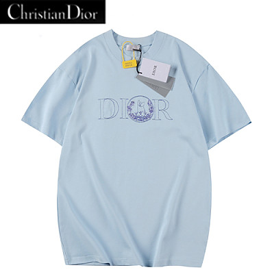 DIOR-050613 디올 라이트 블루 아플리케 장식 티셔츠 남여공용