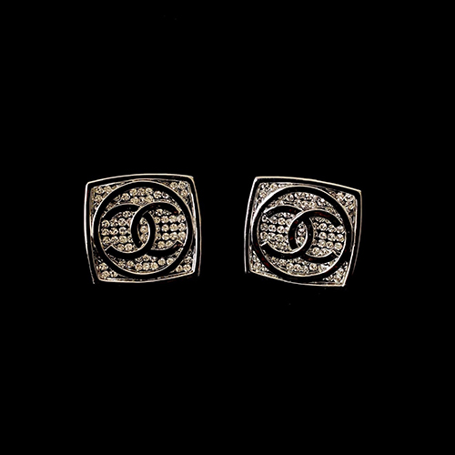 CHANEL-7638 샤넬 실버 크리스탈 장식 CC 로고 귀걸이