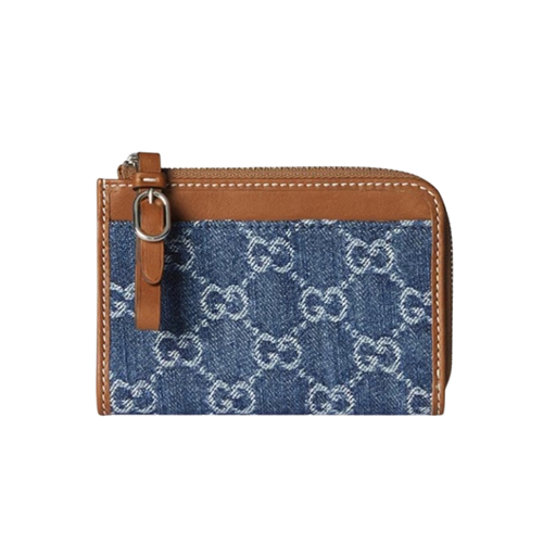 GUCCI-821804 4243 구찌 블루 데님 GG 엠블럼 지퍼 카드 케이스