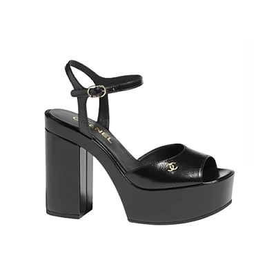 CHANEL-G45740 샤넬 블랙 램스킨 힐 샌들