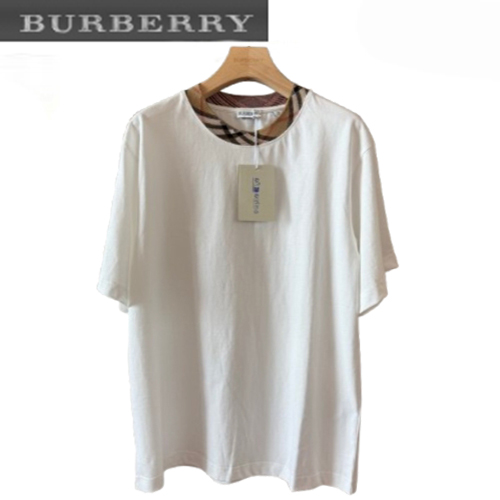 BURBERRY-06032 버버리 화이트 체크 디테일 티셔츠 남여공용