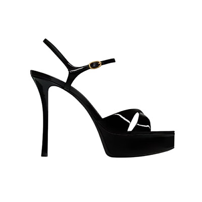 SAINT LAURENT-820579 생 로랑 블랙 페이턴트 가죽 debbie 플랫폼 샌들