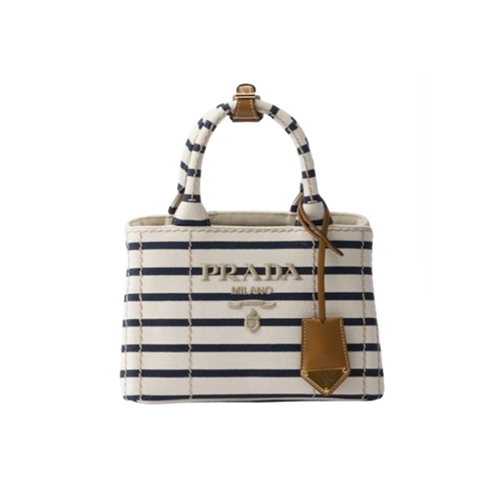 PRADA-1BA038 프라다 블루 스트라이프 코튼 캔버스 미니백