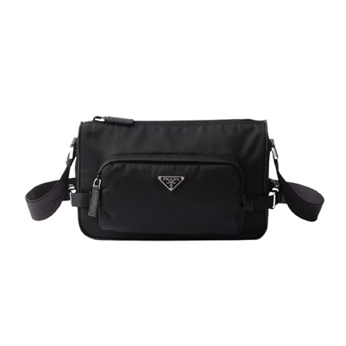 PRADA-2VH192 프라다 블랙 미디엄 리나일론 사피아노 가죽 숄더 백