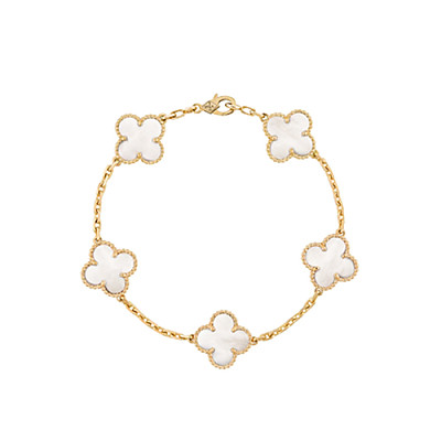 VAN CLEEF ARPELS-VCARA4 반클리프 옐로우 골드/화이트 빈티지 알함브라 브레이슬릿