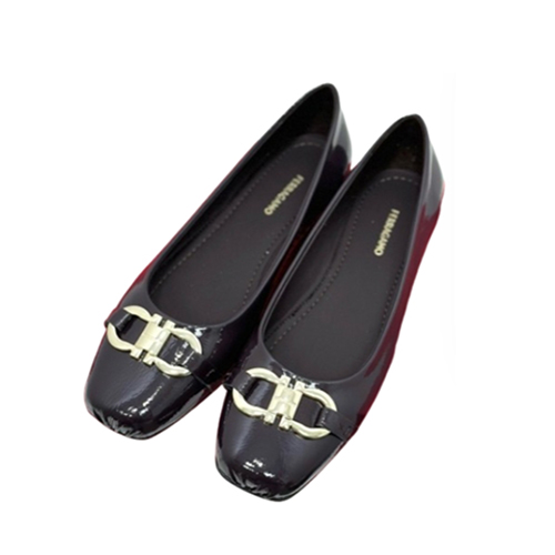 Ferragamo-07117 페라가모 브라운 페이턴트 가죽 발레 플랫 슈즈