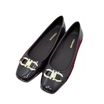 Ferragamo-07117 페라가모 브라운 페이턴트 가죽 발레 플랫 슈즈