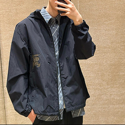 BURBERRY-07201 버버리 네이비 나일론 바람막이 후드 재킷 남성용