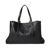 GUCCI-815213 1000 구찌 블랙 가죽 GG 엠블럼 미디엄 토트백