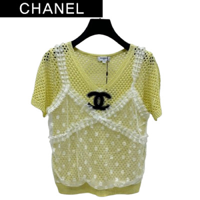 CHANEL-072612 샤넬 엘로우 V넥 시스루 티셔츠 여성용