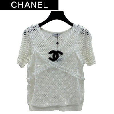 CHANEL-072613 샤넬 화이트 V넥 시스루 티셔츠 여성용