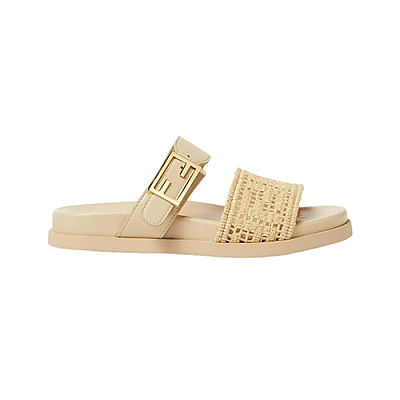 FENDI-8X8710 펜디 베이지 FF 자수 메쉬 펜디 필 슬라이드 여성용