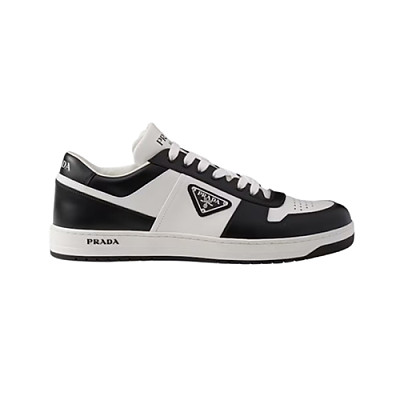 PRADA-2EE364 프라다 화이트/블랙 다운타운 나파 가죽 스니커즈 남성용