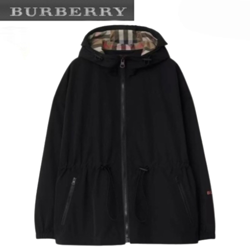 BURBERRY-08062 버버리 블랙 나일론 바람막이 후드 재킷 여성용