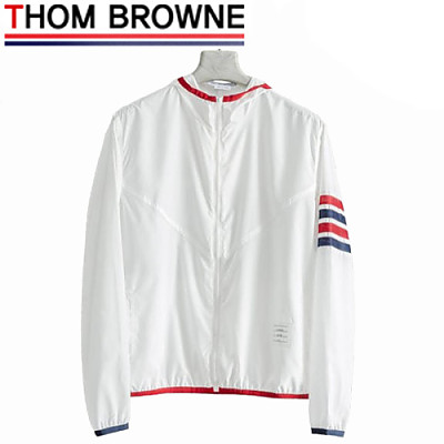 THOM BROWNE-08111 톰 브라운 화이트 스트라이프 장식 바람막이 후드 재킷 남성용