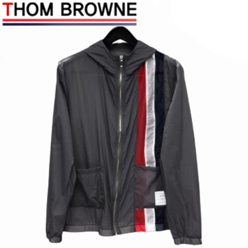 THOM BROWNE-081113 톰 브라운 다크 그레이 스트라이프 장식 바람막이 후드 재킷 남성용