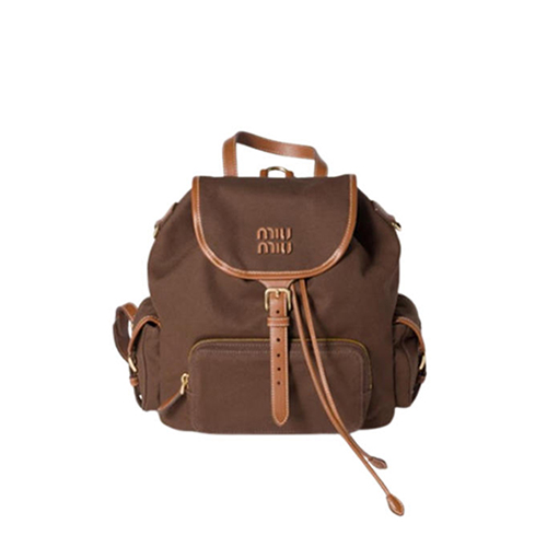 MIUMIU-5BZ042 미우미우 브라운 캔버스 가죽 백팩 미듐