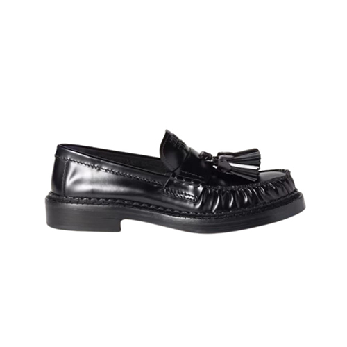 MIUMIU-5D497E 미우미우 블랙 폴리시드 가죽 테슬 로퍼