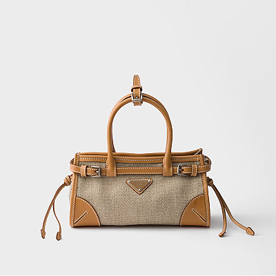 [스페셜오더]PRADA-1BA486 프라다 보니 스몰 린넨 및 가죽 핸드백 로프/내추럴