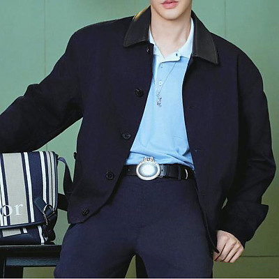 DIOR-09026 디올 자수 버클 가죽 칼라 재킷